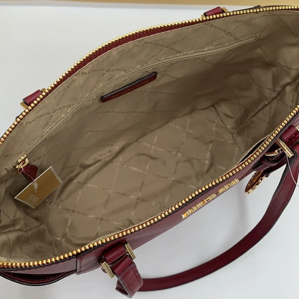 NWT MICHAEL KORS CHARLOTTE LARGE TOP ZIP TOTE BAG Dark Cherry COLOR NWT - Picture 6 of 16